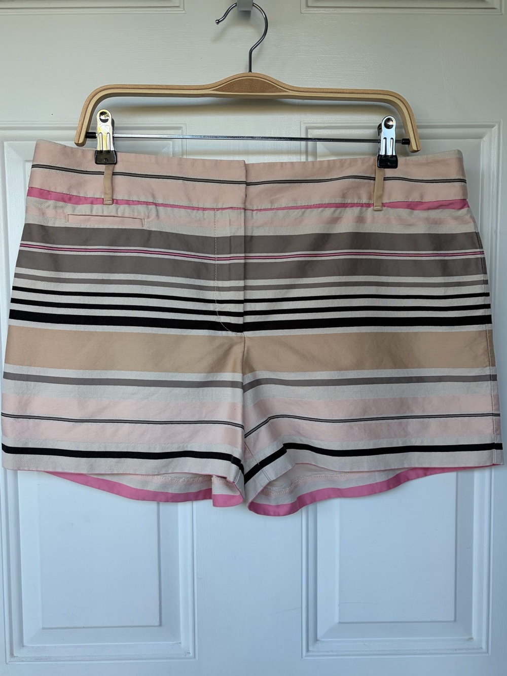•LOFT• Striped Pink/Cream/Black 100% Cotton Shorts - Size 12